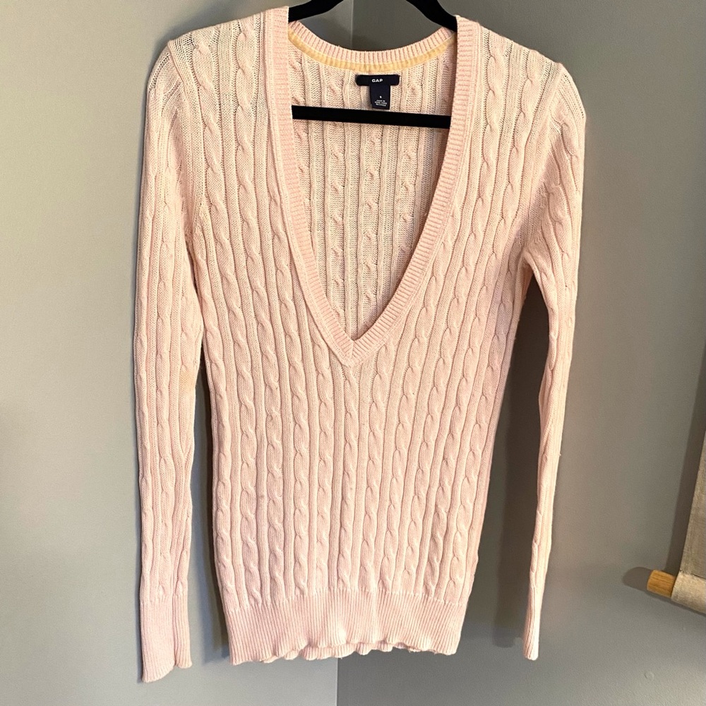 Gap Plunging V Neck Cable Knit Sweater